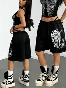 Gothic Skull Print Drawstring Shorts – Y2K Streetwear Loose Fit with Stand Out Baroque Floral Design, Elastic Waist Casual Sweat Shorts for Edgy Aesthetic & Summer Street Style ✨tiktokshopholidayhau
