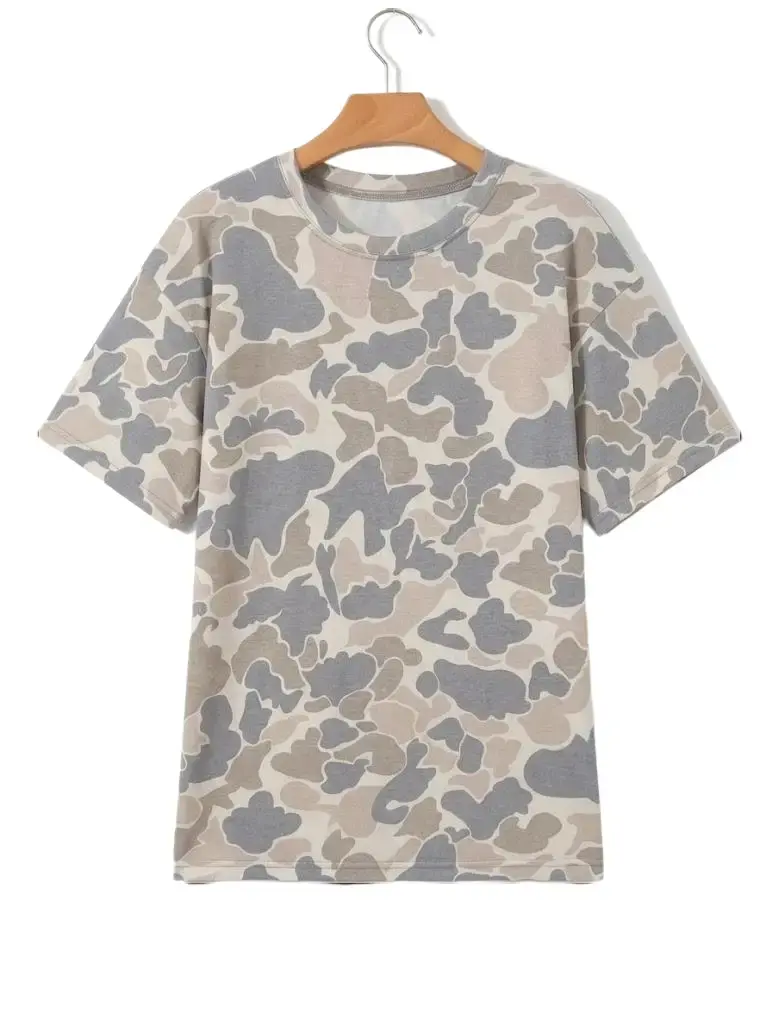 PHEFEE Women's Oversized Camo Short-Sleeve Top - Retro Camouflage Print, Loose, Comfortable, Breathable Casual Summer Shirts for Women