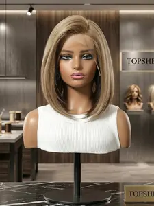Topshe Summer New 13*6 Short Bob Wig, Realistic 12-Inch Synthetic Lace Front, Heat Resistant, Natural Dark Root, Natural Looking Wigs, Mother's Day Gift, Synthetic Hair Wig