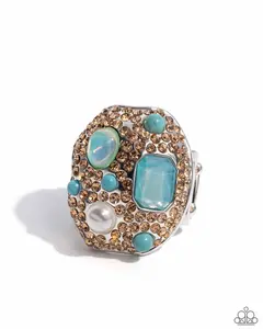Active Artistry - Blue Gem Turquoise White Pearl Silver Ring - Paparazzi - Life of the Party  May 2024