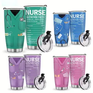 1pc Nurse & Doctor Tumbler with Lid - 20oz Stainless Steel Double Wall Vacuum  Water Bottle, Leak-Proof Oval Travel Mug with Medical-Themed "NURSE" Design, Humorous Healthcare Worker Gift for Christmas, Valentine's, Nurse Appreciation Day