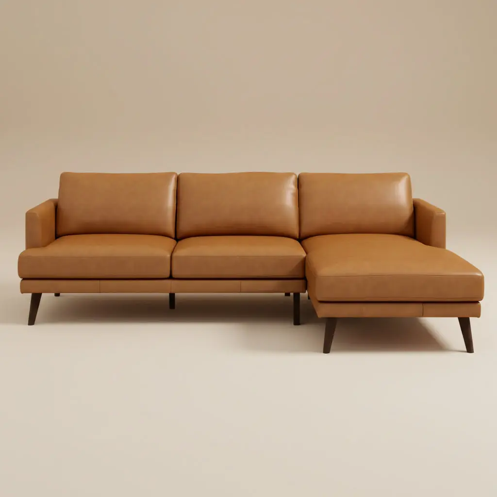 Lorena Tan Leather Sectional Sofa Right Facing Chaise