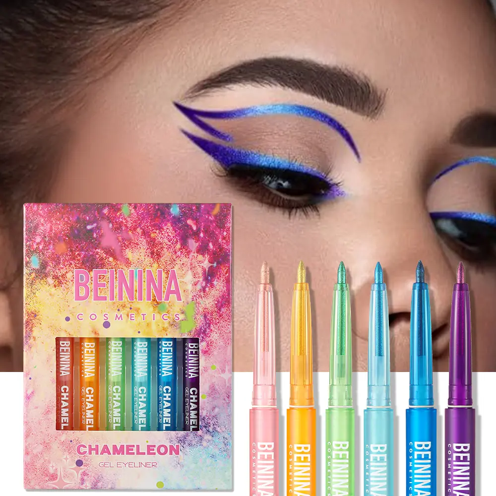 BEININA 6PCS Chameleon Color-Changing Eyeliner Set, Multi-Chrome Liquid Eyeliner Pencil, Waterproof & Smudge-Proof Long-Lasting Eye Makeup, Smooth Glide Shimmer Eyeliner for Women, 24H Wear Color Shift Eyeliner