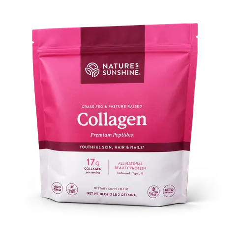 Nature's Sunshine Collagen Powder Type I and III Grass Fed and Pasture Raised Premium Bovine Collagen Peptides 18 Oz