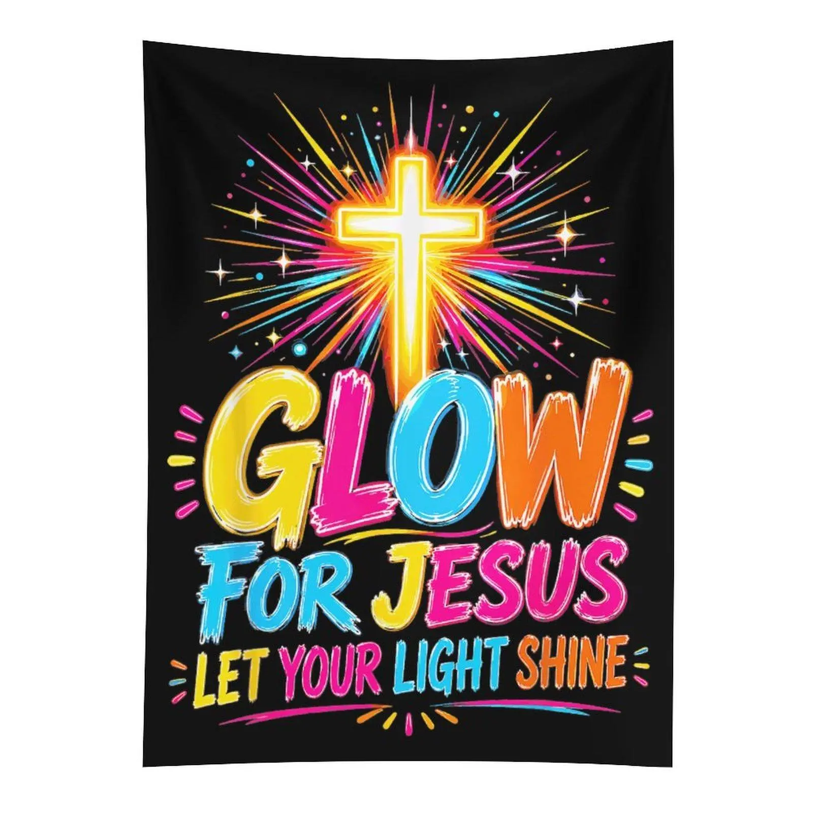 Let Your Light Shine Jesus Wall Tapestry, Christian Faith Cross Wall Hanging, Religious Room Decor