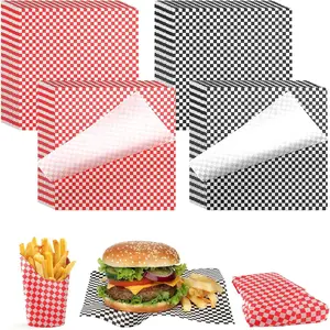1000 count Deli Paper Sheets 12 x 12 Inches Sandwich Paper Deli Basket Liner Wrap  Basket Liners Wrapping Checkered Sheets for Bread and Sandwiches(Black, Red)