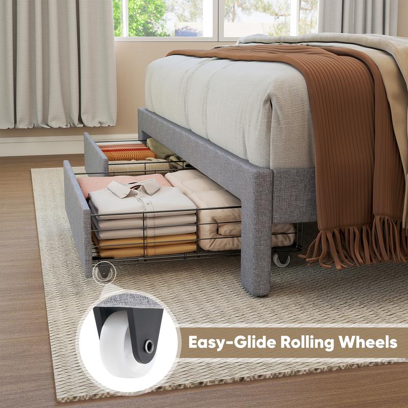 Upholstered Bed Frames With 2 Storage Drawers，Channel Tufted Headboard,Fabric Wrapped Legs,Elegant Platform Bed With Ample Underbed Storage