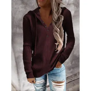 Hooded Open-Neck Long-Sleeve Sweater, Casual Fashion Pullover for Women, Comfortable Knitwear for Fall and Winter Seasons