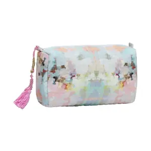 Laura Park Small Makeup Bag Portable Cosmetic Bag Designer Wash Large Wide-Open Quilted Waterproof Travel New Make 7"x 2 1/2" x 4" Compact Lightweight