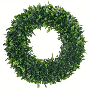1pc Artificial Boxwood Wreath - Realistic Green Foliage, UV-Resistant Plastic Material, Perfect for Indoor & Outdoor Holiday Decorations, Weddings, Parties, and Home Decor, Outdoor Decorations | Decorative Green Wreath | Longlasting Greener