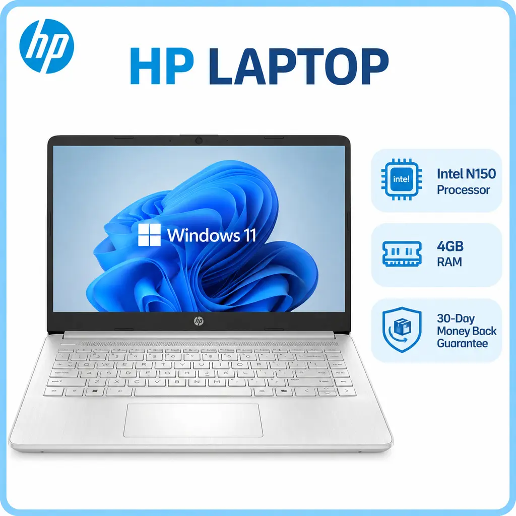 HP 14" Laptop Student Business Computer - 2025 New Version, Intel N150 Processor, Windows 11 Pro, Copilot AI, 12Hr Battery, up to 16GB RAM 384GB Storage (128GB UFS+256GB MSD)