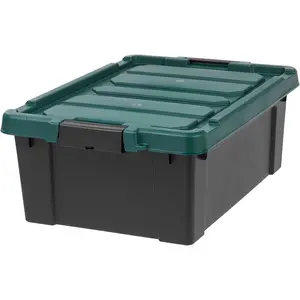 10 Gallon Loackable Storage Totes with Lids, Green Lid, Heavy-Duty Durable Stackable Containers, Large Garage Organizing Bins Moving Tubs, Rugged Sturdy Equipment Utility Tool Box