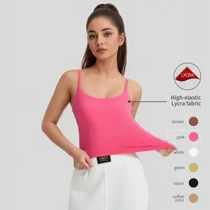 Women’s U-Neck Lycra Sports Tank 3D Cup Pads Breathable 4-Way Stretch Skinny Activewear Cami Sleeveless Cropped Running Yoga Gym Outfits Minimalistic Design
