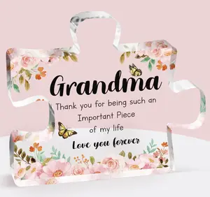 Grandma Love Your Forever Gifts for Grandma - Delicate Grandma Christmas Gifts from Grandkids - Engraved Acrylic Block Puzzle Piece - Thanksgiving Birthday Christmas Gifts for Grandma Grandmother Ideas