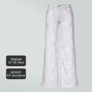 ONESO Wide Leg BBL Jeans Stretchy Mid Low Rise Denim Pants Womenswear Basic Cheetah Print Fitted Minimalist Bottoms High Waisted Trouser
