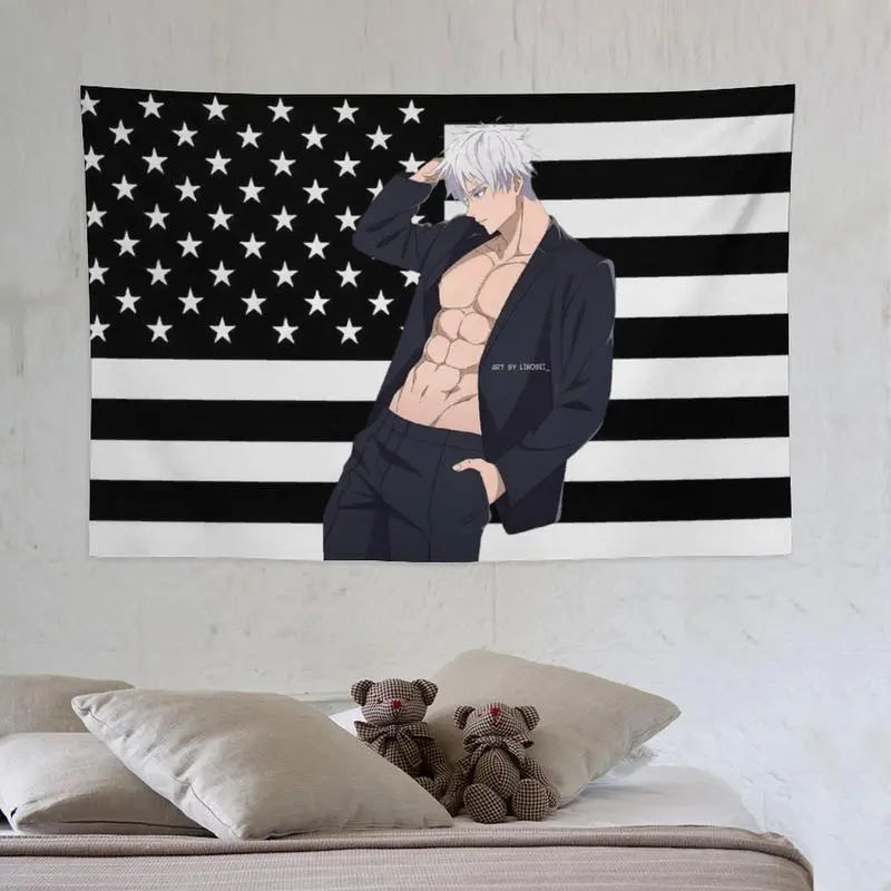 Jujutsu Kaisen Gojo Satoru tapestry anime interior decoration bedside sofa living room hanging painting poster Black flag background wall 13 Decorative Light Peach Print 40X30In (102X76Cm)