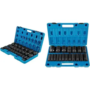 Father's Day Gift VEVOR Impact Socket Set 3/4 Inches 29 Piece & 1/2 Inches 19 Piece, 6-Point Deep Sockets, Rugged Construction