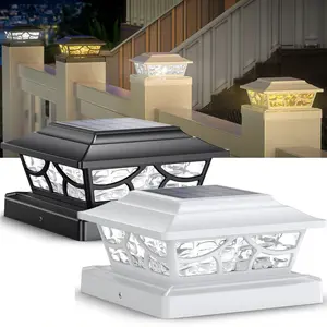 Siedinlar Solar Post Cap Lights Outdoor, 4 Modes Dynamic Rotating Beam, Warm & Cool White (3000K/6000K), Fits 4x4 5x5 6x6 Vinyl/Wood Posts for Deck Fence Patio, Black/White (2 Pack)