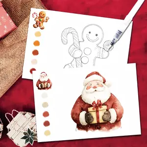 Christmas Watercolor Painting Set, Creative Self-Adhesive Paper and Watercolor Pens, Easy Tear-Out Coloring Book, Watercolor Workbook, Best Gift for Art Lovers, Art Materials