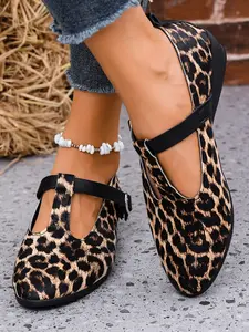 Women's Leopard Print Thick Sole Mary Jane Shoes, Vintage One-Step Pointed Toe Slip-On, Stylish Women's Footwear