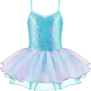 Girls Sequin Leotard Sparkly Strap Ballet Dancewear Kids Ballerina Outfit Children's Dance Costume for Performance Practice