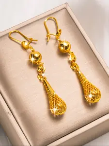 Elegant French Teardrop Hollow Out Pendant Dangle Earrings, Copper Plated 24k, Unique Design, Perfect for Daily Wear, Commuting, Vacation Accessories