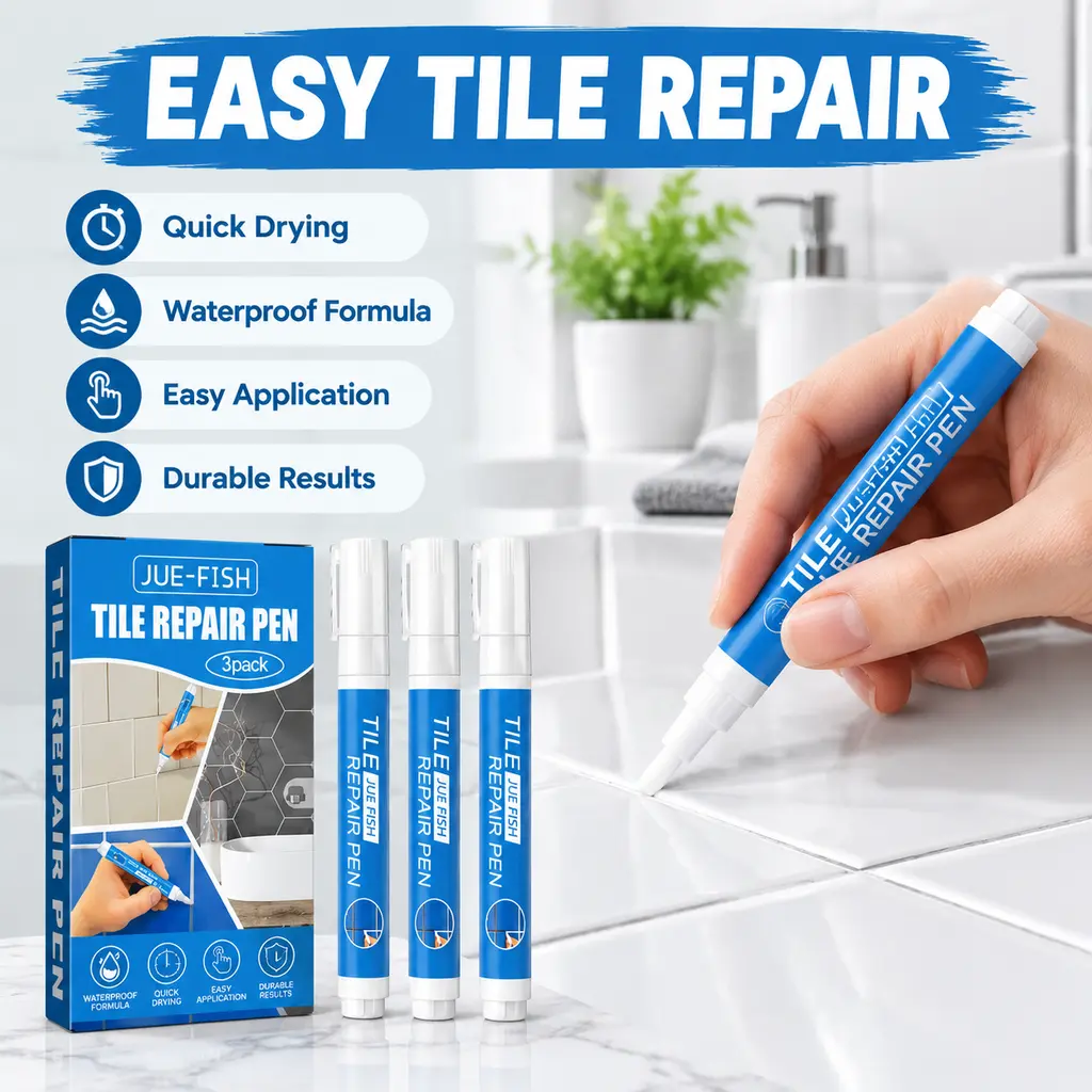 Jue-Fish Tile Repair Pen 3Pack - Waterproof Grout Pen and Tile Grout Restorer for Bathroom and Kitchen