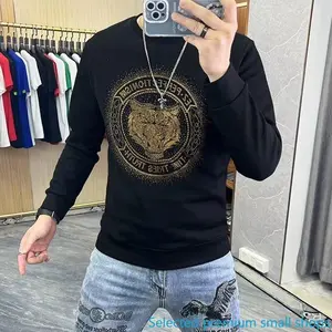 Men's Long Sleeve Rhinestone Autumn Winter Top New Trendy Brand Tiger Head Korean Style Loose Plus Size