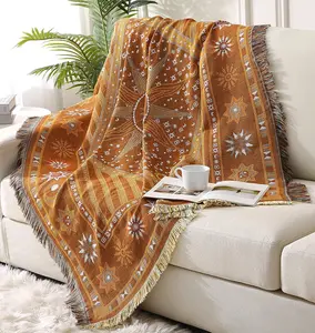 Boho Throw Blanket Bohemian Blanket for Couch, Woven Boho Blanket Decorative Throw Blanket Throw Cover for Sofa Bed Home Picnic Beach Blanket, 50 x 60