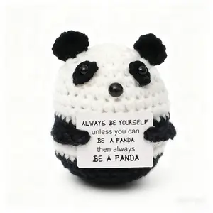 Cute Crochet Panda Plush Toy, Kawaii Stuffed Animals, 9cm/3.5in Mini Stuffed Animal Cute Animal Design with "Be a Panda" Quote Card, Adorable Decor & Gift for Panda Lovers
