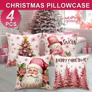 Set of 4 Reindeer Christmas Cushion Covers, Festive Atmosphere, Living Room Sofa/bedroom Decor, Holiday Pillow Cases