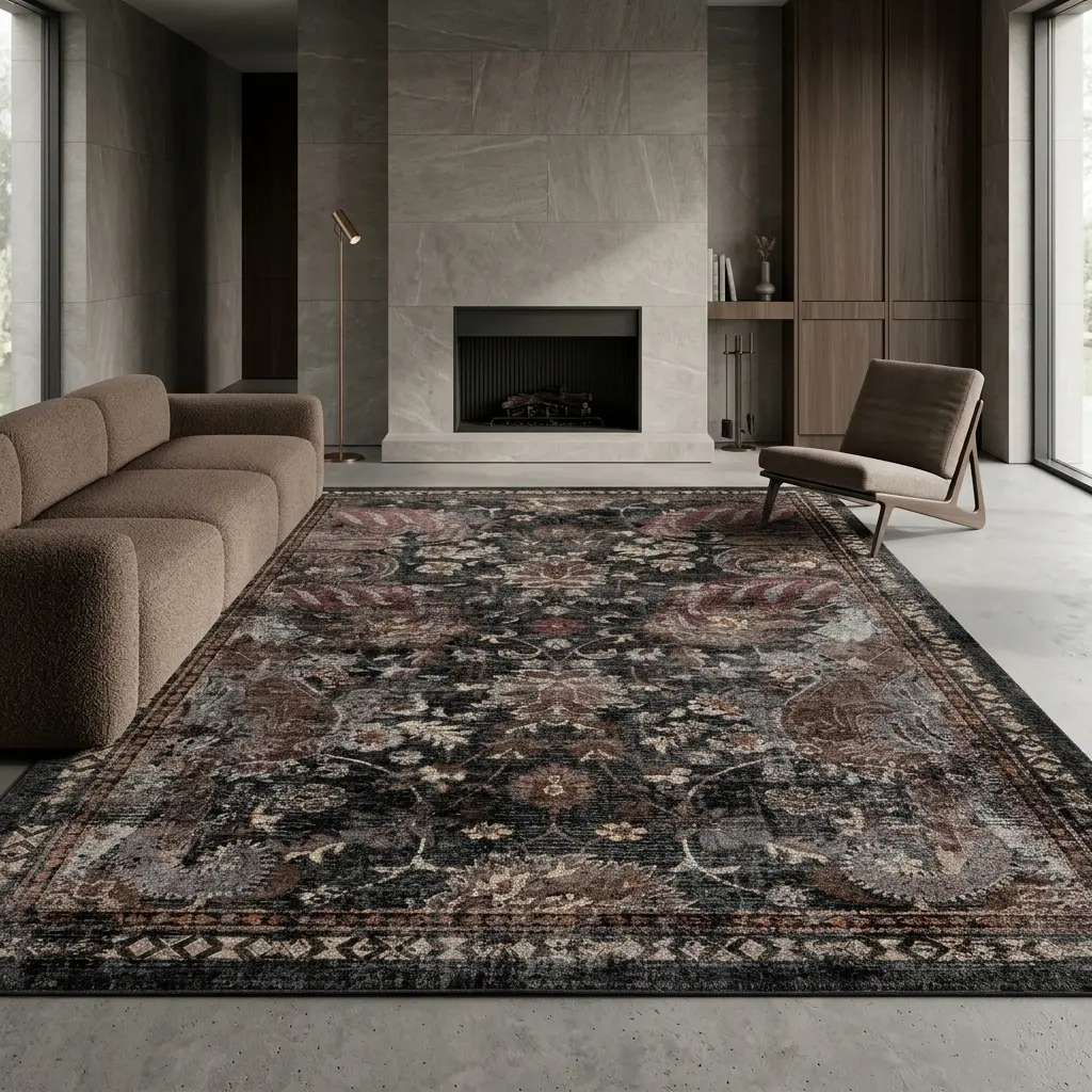 RUGIXE Washable Area Rug 8x10 5x7 for Living Room, Black Persian Medallion Vintage Rug, Heavyweight Ultra Soft Faux Cashmere Low Pile Area Rug with Non Slip TPR Backing, Foldable Machine Washable Rug for Bedroom Dining Room sohochic