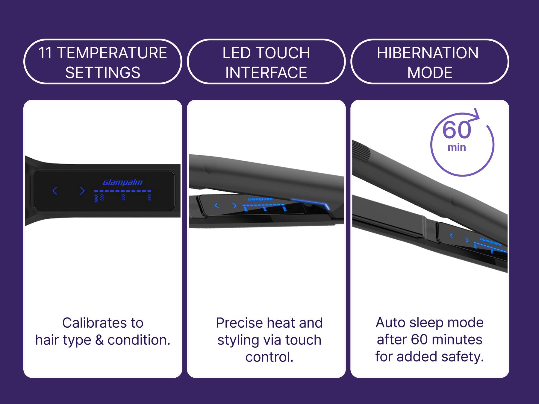 GLAMPALM GlamMuse 1" Hair Straightener - All-Ceramic Flat Iron Infused with Vita-C, Salon Results with Less Heat Damage, Trusted by K-Pop Hair Stylists, Dual Voltage Hair Straightener, Silk Press (GP201T Purple)