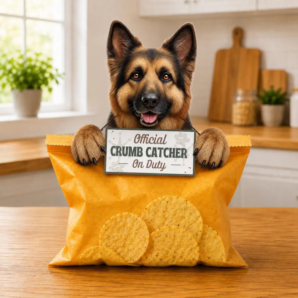 German Shepherd Official Crumb Catcher on Duty Note or Bag Clip and Fridge Magnet