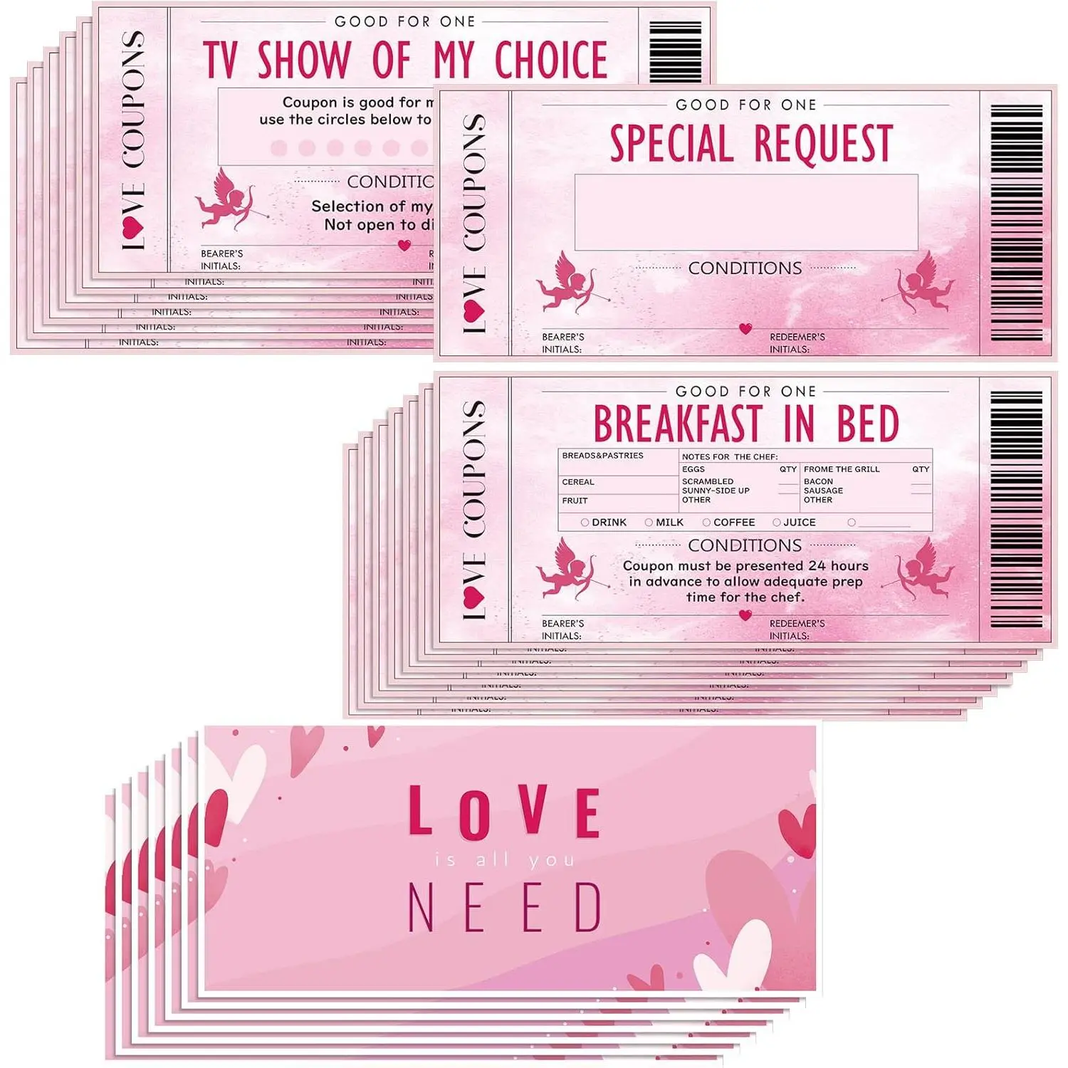 Waterproof Lovers' Coupon Cards Set - 20-Count Romantic Voucher Gift Set with Printed Text, Multicolor Cardstock, Single-Sided, Reusable, Portable 3.2x7in, for Valentine's Day, Anniversary, Unisex