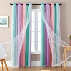 Modern Simple Star Cutout, Window Curtain, Home Decoration Curtain, Living Room Bedroom Kids' Room Princess Style, Thick Noise Reduction Insulation Sunshade Cloth, Net Curtain Window