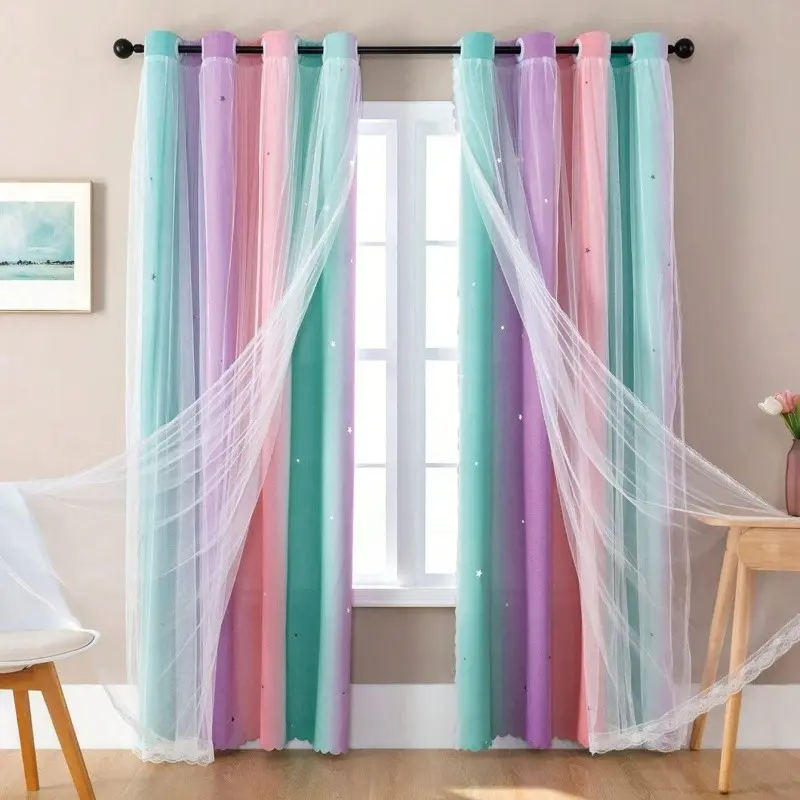 Modern Simple Star Cutout, Window Curtain, Home Decoration Thermal Insulated Curtain, Living Room Bedroom Kids' Room Princess Style, Thick Noise Reduction Insulation Sunshade Cloth, Net Curtain Window, Curtains And Nettings
