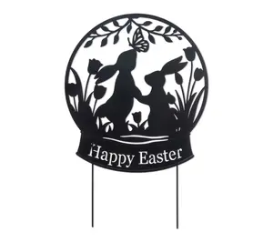 Glitzhome 30"H Easter Silhouette Bunny Couple Garden Stake
