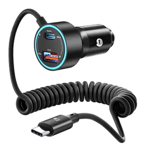 Toocki 60W USB C Car Charger Fast Charge PD& QC3.0 with 3.5ft 30W Type C Coiled Cable, Car Phone Charger Adapter for 15/Pro/Plus/Max/Samsung S23/Google Pixel,iPad Pro phonecord fast charger fast charger outdoorfun