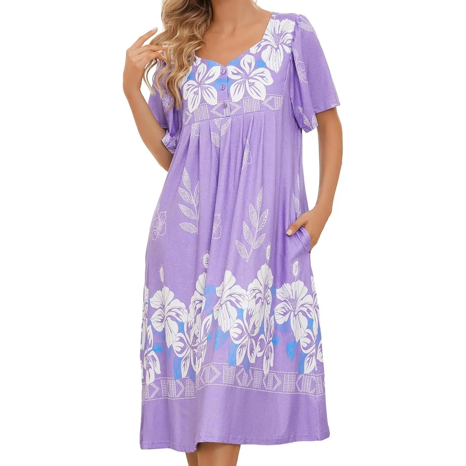 House Dresses for Women with Pockets Mumu Dresses Short Sleeve Moo Moos for Women Nightgown Duster Lounge Dress S-3XL