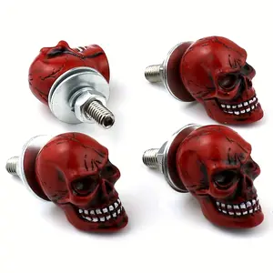 License Plate Screw Skull Decoration Universal Cars Truck Motorcycle Windshield Glass License Plate Frames Bolts Anti Theft Fasteners Trim Kit 4pcs