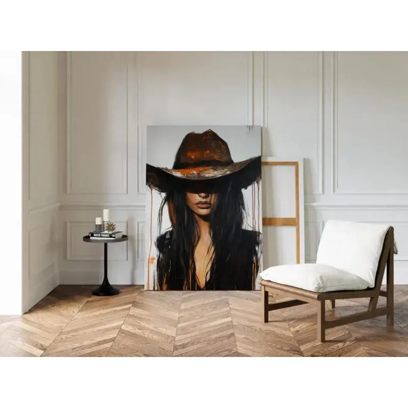 1 Piece Vintage Western Cowboy Girl Portrait Canvas Print Wall Art - 1in Thick Wooden Frame Style, Hangable Country Home Decor for Living Room, Bedroom, Ideal Gift for Home Supplies Enthusiasts, Ready-To-Hang