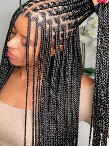 Full Lace Box Braid Wig with Baby Hair Pre Plucked Knotless Square Part Braided Wig for Black Women Full Double Lace Frontal Synthetic Handmade Braids Natural Hairstyle(1b, 36")
