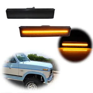 2pcs AMBER LED Smoked Front Corner Side Marker lamps Light For 1980 1981 1982 1983 1984 1985 1986 Ford F150/250/350,Replace OEM #EOTZ15A201A, FO2551106