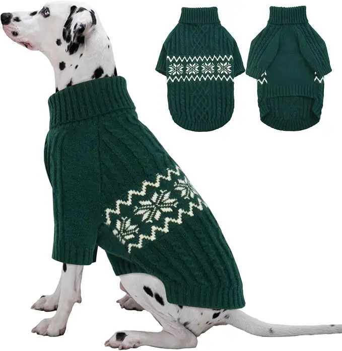 Kuoser Dog Sweater, Dog Sweaters for Large Dogs Boy Girl, Warm Pullover Doggie Cable Knitwear for Christmas, Winter Puppy Clothes Pet Apparel for Labrador Beagle, Green Red