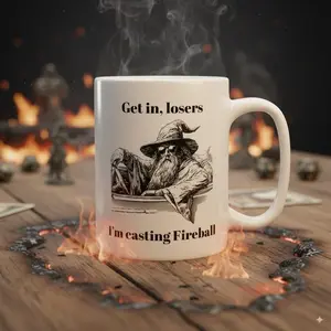 Fireball Wizard Mug Dungeons and Dragons Coffee Cup, Critical Role & BG3 Humor