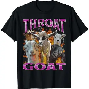 100% Cotton Unisex-Adults Throat Goat Funny Offensive Adult Humor Bootleg Y2K Graphic T-Shirt - Black, Small - Short Sleeve - T-Shirt - Unique Graphic Design