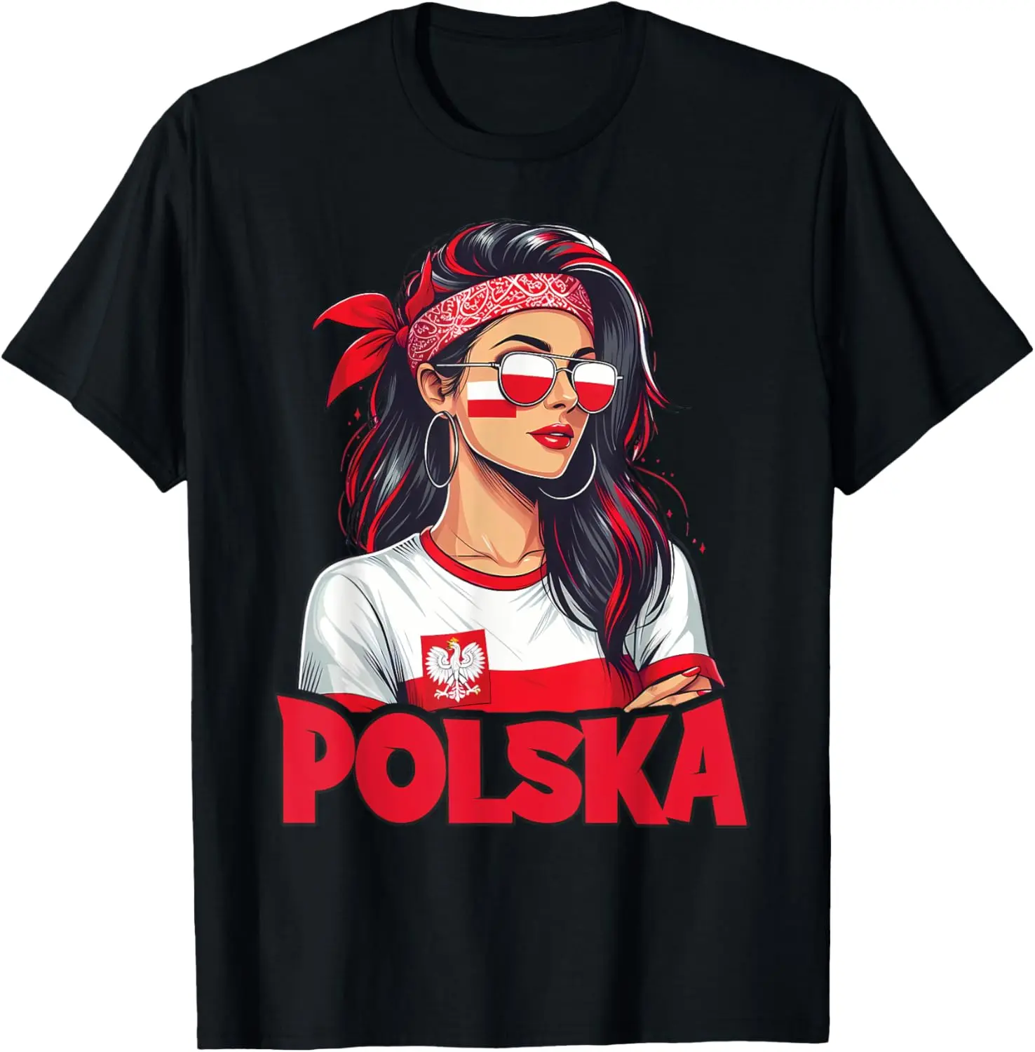 Women's 100% Cotton Short-Sleeve Vintage Tshirt - Casual Graphic Clothes, Everyday Top with Poland Flag Polska Design