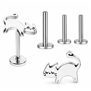 Kitty Cat Titanium Flat Back Stud Earrings Stud Titanium Body Piercings by Ginger Lyne 2 Sets Post 6mm 8mm