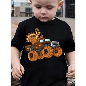 Thanksgiving Turkey Driving Print Short Sleeve T-Shirts For Boys - Cool, Lightweight And Comfy Summer Clothes!